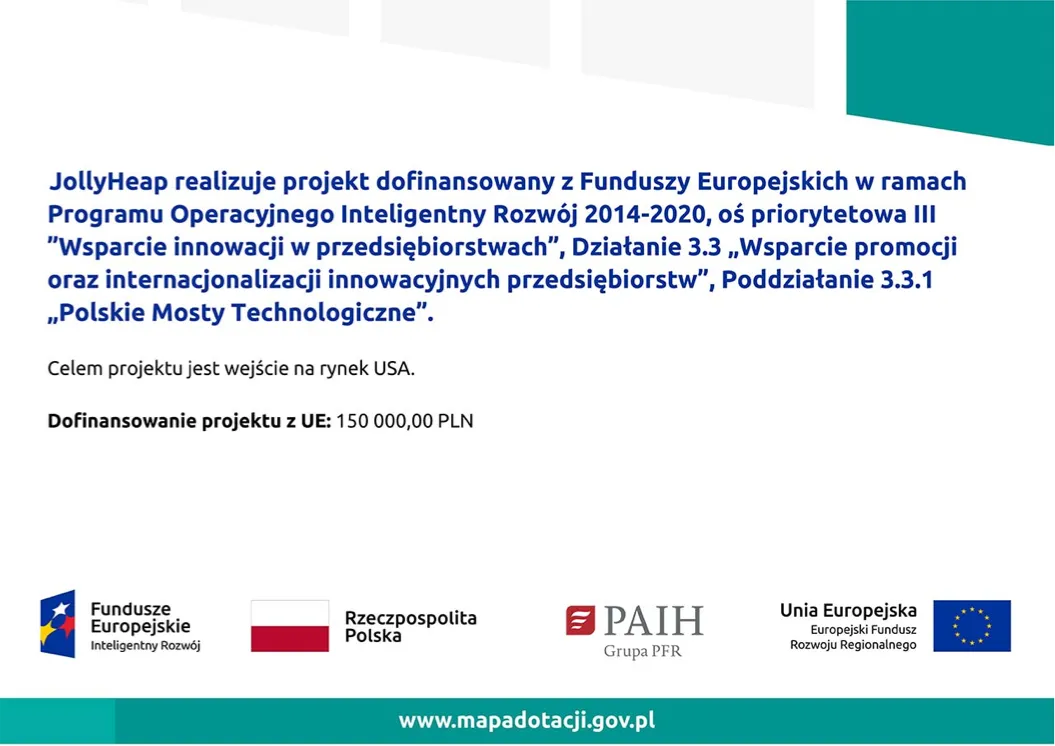 Fundusze Europejskie – Inteligentny Rozwój, Rzeczpospolita Polska, PAIH Grupa PFR, Unia Europejska – Europejski Fundusz Rozwoju Regionalnego, www.mapadotacji.gov.pl
